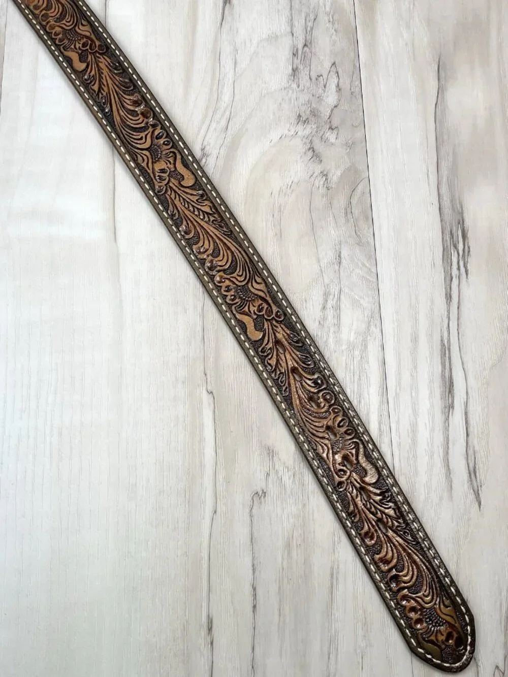VTG Sz 35 Brown Hand Tooled Leather Western Belt Personalized JACK 1.5